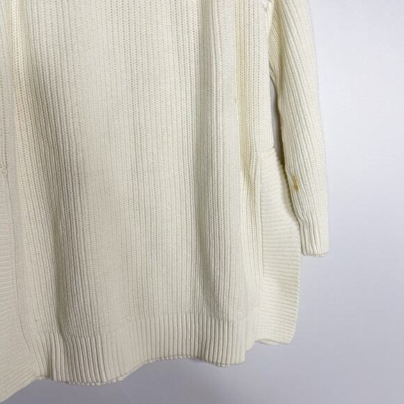 Kate Spade XS Cream Cotton Cashmere Turtleneck Tunic Sweater Side Split Hem FLAW - Picture 4 of 8